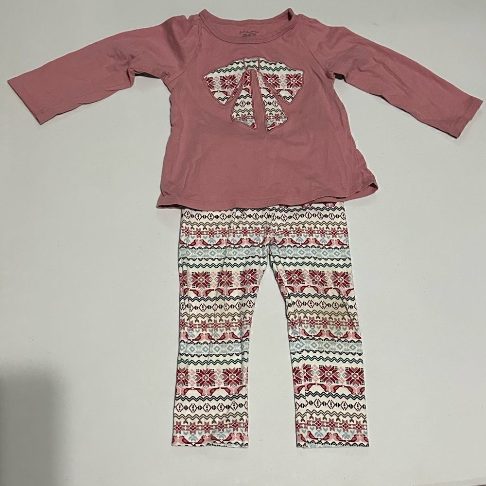 First Impressions Christmas pattern pink girls 2 piece set size 24 months